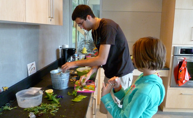 working in the kitchen